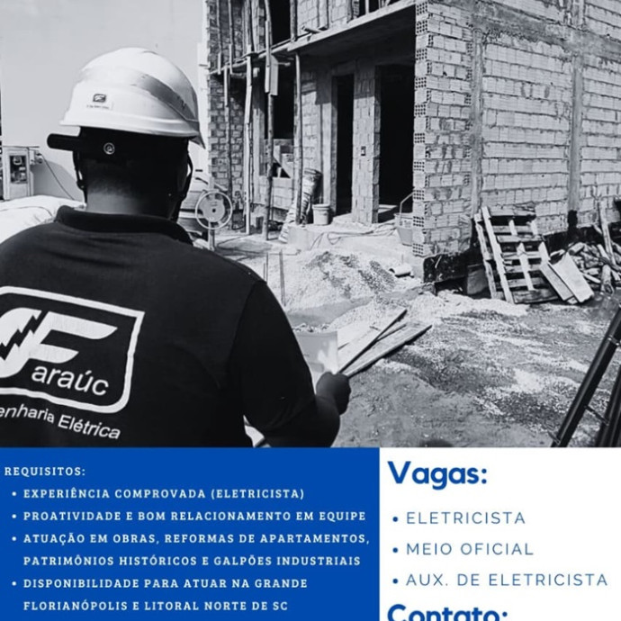 Faraúc contrata Eletricista, Meio Oficial e Auxiliar de Eletricista
