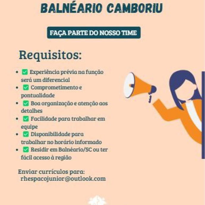 📢 Vaga para Auxiliar de Limpeza – Balneário Camboriú/SC