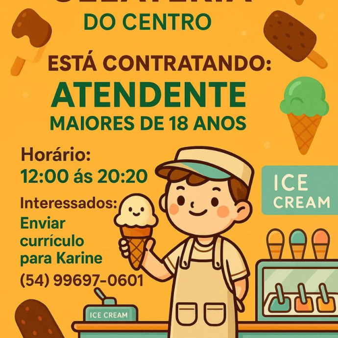 D’ITALIA GELATERIA – DO CENTRO Está Contratando Atendente