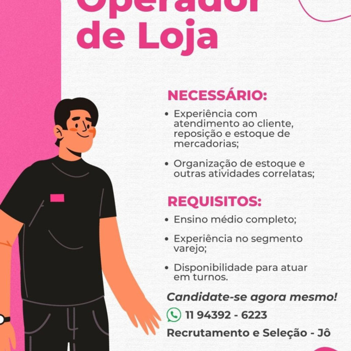 Sou a Jô, da Vonný Cosméticos e selecionamos o seu currículo para participar do nosso processo seletivo para a vaga de Operador de loja