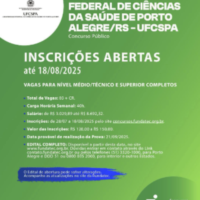  INSCRIÇÕES ABERTAS PARA CONCURSO PÚBLICO